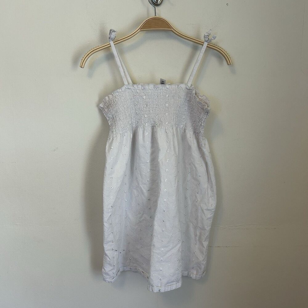 Y2K Tank Top Smocked Embroidered‎ White Large 100% Cotton Square Neck